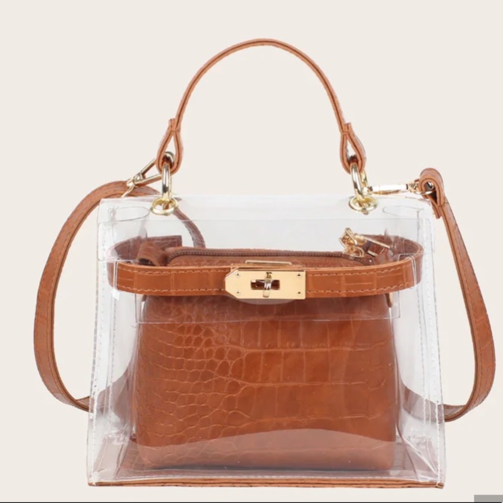 Clear part brown leather purse